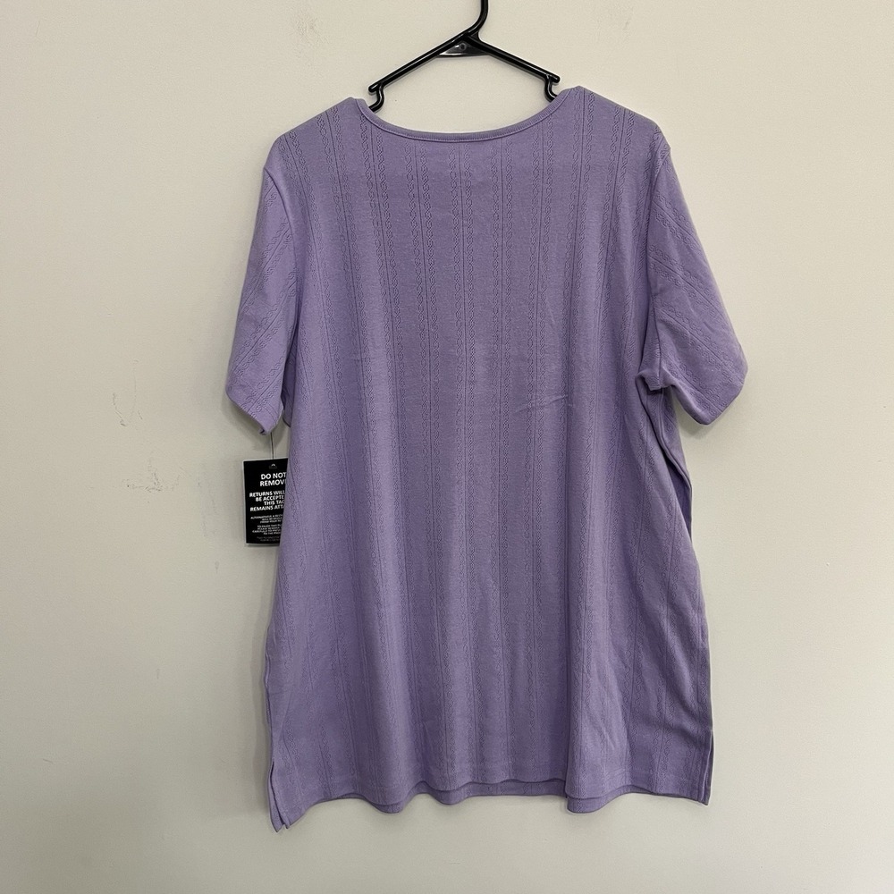 Woman Within Plus Size 18/20 L Top Short Sleeve Purple Floral Long Casual Wear - Picture 2 of 3